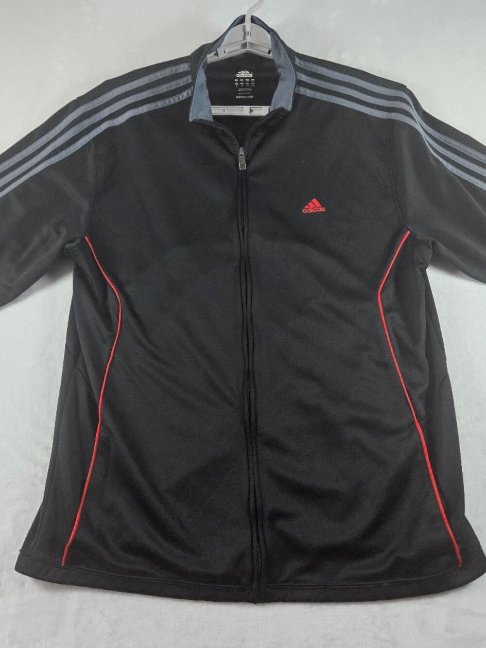 Adidas Tracksuit Mens XL 3 Stripe Track Jacket Pants Set Black Grey Red Piping